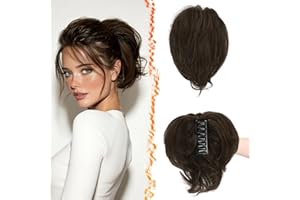 ‎BARSDAR BARSDAR Pferdeschwanz Haarteil mit Krallen Klemmer und Biegsamen Drähten, DIY 20 cm Echt Echthaar Dunkel Braun MixMessy Dutt Haarteile für Frauen Dicke Natürliche Kurze Echthaar Pferdeschwanz