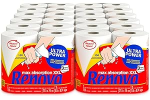 Renova Rollos de Cocina Renova UltraPower | 24 rollos XXL equivalentes a 60 rollos estándar | 3 capas ultra absorbentes y con máxima resistencia| Papel Certificado FSC®