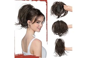 Sofeiyan Coleta Postiza con Pinza Natural,Peluca con Coleta Corta y Liso y Alambre Flexible Incorporado,Extensiones Síntesis de Cola de Caballo para Mujere,Marrón Oscuro/Castaño Rojizo Oscuro Mezclado