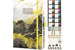 Dzhzal Diary 2024 Week to View A5 5.7''x8.3'' January 2024 - December 2024 with Stickers, Productivity Appointment Diary Planner with Pen Holder, Elastic Closure and Storage Pocket