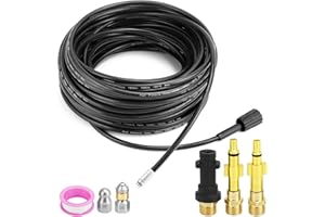QWORK® Manguera para limpieza de tuberías 30M 180bar, desatascador tuberias a presion, incluido adaptador, compatible con serie K K2, K3, K4, K5, K6, K7 Hidrolimpiadora