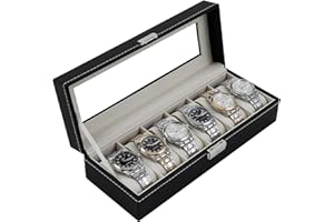 Nuangoo Boîte à Montres,Boîte/Présentoir,Rangement pour Montres en Cuir PU, avec 6 emplacements avec Coussins pour Montres,Cadeau pour Homme
