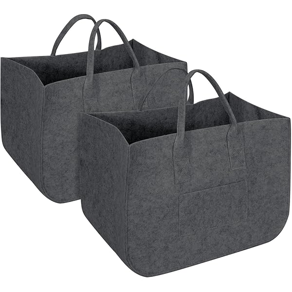 Karat Felt Bags Shopper Set Of 4 Wooden Basket Firewood Robust Shopping Bag Large Felt Universal Use For Shopping And Storing Felt Basket With Handles 50 X 25 X 25 Cm Grey 25 L Vol Conny
