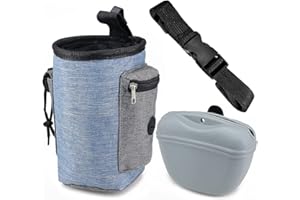 Cadoal Silicone Dog Treat Bag, Puppy Training Walking Bag, Portable Dog Food Container, Nylon Pet Treat Pouch with Adjustable Waistband for Dog Puppy Walks-Grey