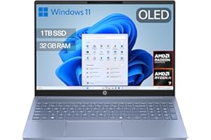 HP OmniBook 5 16″ OLED, Ordenador portátil (Procesador AMD Ryzen AI 7 350, 32GB RAM, 1TB SSD, Gráficos AMD Radeon 860M, Windows 11 Home) Azul - Teclado QWERTY Español