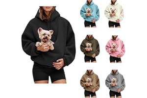 Generisch Pullover Damen mit großer Tasche für Pet Weicher Freizeit Hundetasche Pouch Kapuzenjacke für Frauen Trendy Fleece Sweatshirt mit Haustier-Tasche