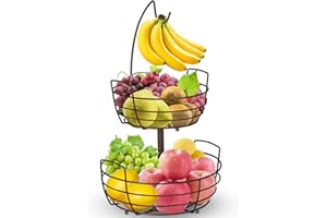 Bomclap Ciotole per frutta Cestino per frutta a 2 ripiani con supporto per banane, cestino per pane, portaverdure, bronzo