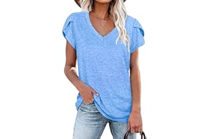 PLOKNRD Damska bluzka z dekoltem w serek z płatkami koszulka letnia tunika na co dzień