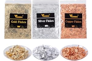 VGSEBA Fiocchi di Foglia d'oro per Doratura, 1g/Borsa Fiocchi di Lamina d'oro Metallico Foglia Oro per Unghie Doratura, Pittura Artistica e Fai da Te (Oro + Argento + Rame)