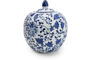 Home Deco London Sumatra Blue & White Large Ceramic Home Collection (Round Ginger Jar 9")