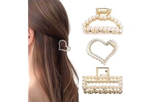 YPKIA Fermaglio per capelli piccoli con perle di cristallo, oro e metallo, a forma di cuore, per donne e ragazze (3 pezzi)