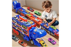 BeyondLuv Dinosaur Truck Toy for Kids, Dino Transporter with 12 Toy Cars, Dinosaur Race Track, Car Track Playset, Monster Truck, Track Style Kids Toys, Toys for boys,Dinosaur Transforming Car Race