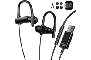 ACAGET USB Headphones with Microphone for Dell PC, USB A Earphone Laptop Headset Adjustable Wrap-Around EarHooks for Small Ear, 8.2Ft, Wired In-ear Computer Earphones for Noisy Office Work Home