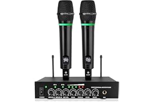 LiNKFOR Système Micro sans Fil UHF 2 Canaux Micros Rechargeables Métal Bluetooth 5.0 Portée 50m pour Église Événements Karaoké