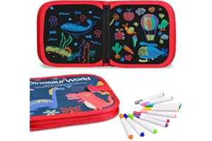 Miavogo Abwischbares malbuch für kinder,Tragbares Doodle Pad 14 Seiten wiederverwendbares Zeichenbrett mit 12 Bunte radierbare Stifte - Malset Geschenk 2-3-4-5-6 jahre Mädchen/Junge(Dinosaurier)