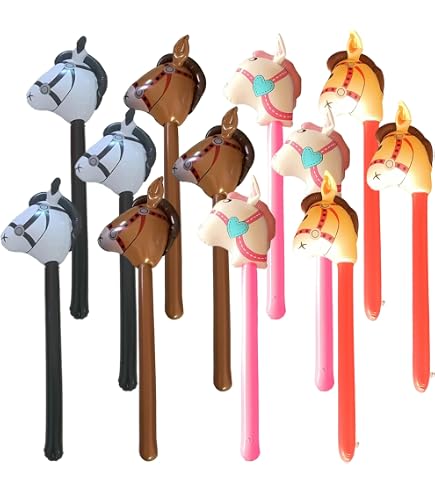 Pack De 4 Palos Inflables Con Cabeza De Caballo – Juguetes De PVC De 95x15 Cm Para Fiestas Temáticas, Carnaval Y Navidad, En Colores Negro, Rosa, Rojo Y Marrón