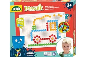 Lena 35623 - Mosaik Steckspiel Set, Steckmosaik mit 100 farbigen Stecker, Mosaikstecker Ø 10 mm, Mosaikspiel für Kinder, Komplettset mit Steckplatte ca. 21 x 16 cm und Organizer, bunt, Mittel