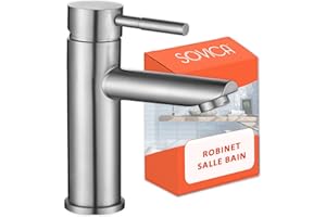 SOVICA Mitigeur lavabo acier inoxydable eau chaude et froide avec 2 flexibles inclus robinet lavabo robinets de lavabo pour salle de bain