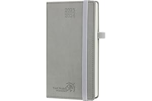 POPRUN Agenda de Poche 2023 2024 Semainier 16,5x9 cm - 17 Mois Petit Agenda Scolaire D'août 2023 à déc 2024 avec Couverture Rigide en PU Cuir, Papier Certifié FSC®, Gris