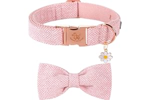 Elegant little tail Obroża dla psa z kokardką – wzór w jodełkę, różowa obroża dla dziewcząt, kokardka, bawełniana, wytrzymała obroża dla zwierząt domowych, dla psów XS