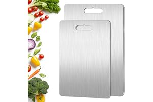 NATNAV 2 Pezzi Tagliere in Titanio, 316 Tagliere Acciaio Inox, Doppio Lato per Alimenti,Cutting Board per Verdura,Fruttas,Carne,Panes(34x23cm+25x15cm)