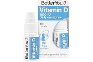 BetterYou Vitamin D 1000 IU Oral Spray, Fast Acting Vitamin D3 Supplement for Long Term Daily Use, Helps Maintain Vitamin D Levels, 3-Month Supply, Natural Peppermint Flavour, Made in The UK