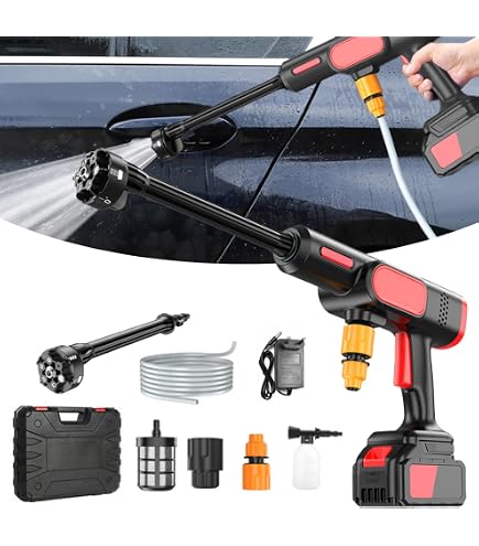 Nettoyeur Haute Pression Sans Fil 2 Batteries - Portée 8m, 5m Tuyau, Pour Voiture, Jardin, Terrasse - 3