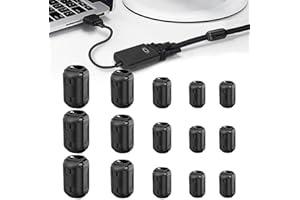 TMRBBESTY Ferritkern - 15 Stück Ferritkerne für Kabel, Stromkabel, USB, Spulen, Innen Durchmesser 3,5mm, 5mm, 7mm, 9mm, 13mm, Schwarz Klappferrit Rauschunterdrückung