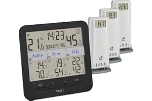 TFA Dostmann Termohigrometr z 3 nadajnikami Klima@Home2, 30.3075.01, temperatura/wilgotność powietrza w pomieszczeniach mieszkalnych i roboczych, wraz z podaniem punktu rosy w celu uniknięcia