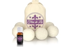 FLOR DE LIS Palline Per Asciugatrice Con Profumo Oli Essenziali Lavanda,Pallina Gomitoli di Lana Palle Asciugatrice Riutilizzabili Naturale Funzione Ammorbidente Profumatore Biancheria Lavatrice Asciugatrice a+++