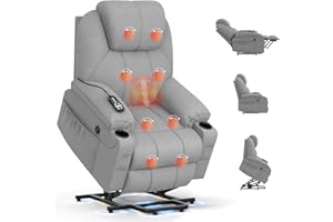 BareTay Recliner Armchair Lift Chair For the Elderly, Power Recliner Chair with Massage & Heat, Extended Footrest, Type C+USB Ports, 2 Cup Holders, Dual Side Pockets Reclining Chairs Lounge Sofa