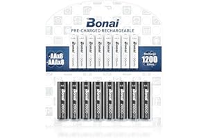 BONAI Rechargeable Batteries 8 x AA 2800mah and 8 x AAA 1100mah Pack of 16, High Performance Ni-Mh AA AAA Rechargeable Batteries