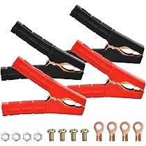 Govel Lot De 2 Pinces Crocodiles Robustes En Cuivre Pur Pour Chargeur De Batterie De Voiture, Véhicule Et Bateau (rouge Et Noir