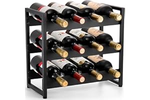AVLA 12 Bottles Wine Rack Countertop, Freestanding 3 Tier Wine Holder, Liquor Display Storage Organizer Stand, Free Standing Floor Wine Cabinet Shelf for Kitchen Wine Cellar Tabletop Bar Dining Room
