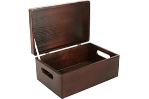 Creative Deco Brązowe Duże Drewniane Pudełko do Przechowywania | 30 x 20 x 14 cm (+/- 1 cm) | z Uchwytami i Pokrywą | Skrzynia do Dekoracji | Idealna na Dokumenty, Pamiątki, Zabawki, Narzędzia