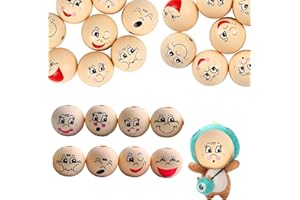 ‎YERIA Yeria 40 Holzperlen mit Gesicht,Holzkugeln mit Gesicht für Sorgenwurm Engel, Holzperlen Natur, Holzköpfe mit Gesicht für Schlüsselanhänger Häkeln Engel Handwerk DIY Schmuck