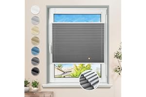 ‎SANFREE Plissee ohne Bohren Verdunkelung Klemmfix Grau 90x120cm Thermo Plissees 100% Verdunklung Rollos für Fenster & Tür Verdunklungsplissee ohne Bohren Sichtschutz und Sonnenschutz