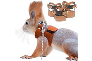 HAICHEN TEC 3 Pack Squirrel Harness and Leash Set - Adjustable Traction Rope Strap Anti-Biting Chain,Small Animal Training Walking Vest Leash for Squirrel Gerbil Chinchilla Rat (3 Pack (S/M/L),Brown)
