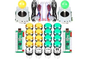 EG STARTS Arcade DIY Kit Parts USB Encoder to PC Games 8 Way Joystick + 20x 5V Full Colors LED Illuminated Push Buttons For Arcade Stick Games Mame & Raspberry Pi 2 3 3B (Yellow + Green)