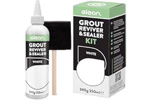 GLEAN Grout Reviver & Sealer | WHITE | 340g | Restore, Repair, Renew Tile Grout | Includes Foam Brush | Stain Resistant, Breathable Grout Cleaner | Bathroom, Shower & Kitchen Tile Grout