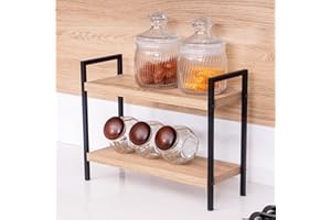 sugodesign Multifunktionales Holzregal in Weiß oder Eichen-Optik mit Metallgestell für das Bad und Küche, Küchenregal, Badezimmerregal, Kosmetikregal, Büroregal (Eiche-Optik)