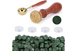 E-RFSEY Kit Ceralacca, 300 Pezzi Ceralacca per Buste/Inviti/Biglietti/Regali/Timbri Ceralacca Vintage - Kit Ceralacca Timbro Cuore (Amore, Verde Scuro)