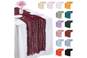 LEREATI Wine Red Cheesecloth Table Runner 90cm x 300cm Chiffon Gauze Fabric Sheer Cheese Cloth Table Runner for Dresser Birthday Wedding Dining Room Summer Boho Decoration
