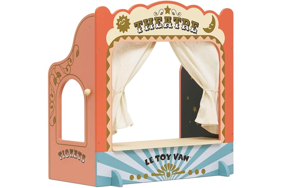 Le Toy Van – Wooden Tabletop Puppet Theatre | Imaginative Play Theatre - Suitable for Ages 3+ years, Red and Blue