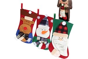 com-four® 3x Skarpeta swiateczna premium XL do wypelnienia - Buty Mikolaja do zawieszenia - Dekoracja swiateczna w 3 slodkich wzorach - Skarpeta Mikolaja