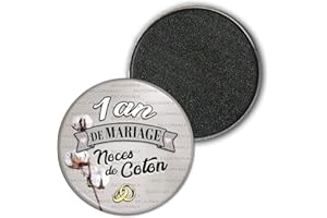 Badgmania Magnet Aimant 3.8cm | Anniversaire 1 an de Mariage Noces de Coton | Diamètre 3.8cm | Anneaux Mariage