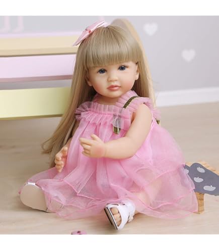 MineeQu 22 Pouces De Long Cheveux Bruns Silicone Vinyle Corps Entie Anatomiquement Correct Realiste Poupee Bebe Reborn Reali Am
