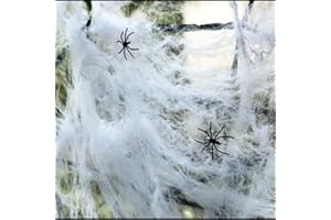 Tian 5 packs Réaliste Toile d'Araignée avec des 50 Araignées pour Décorations de Veille de la toussaint Halloween (blanc)