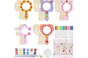 Nadinsta 35 Kits Activité Manuelle Anniversaire Fille, Kits Bricolage Miroir en Bois, Loisirs Créatifs pour Filles avec Pinceaux, 3 Pièces Strass Autocollant, pour Enfants Cadeau Fête Anniversaire