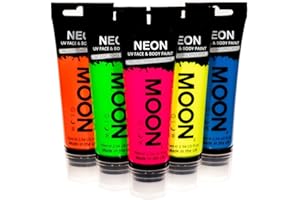 Moon Glow Supersize 75ml Neon UV Face & Body Paint - Choose from 9 colours - with sponge applicator (Set of 5)